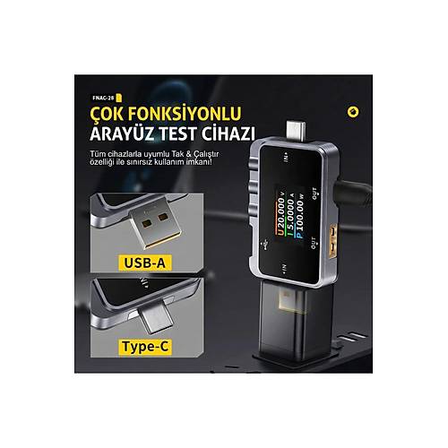 FNIRSI FNAC-28 2'si 1 Arada Tip-C USB Test Cihazı Dijital Voltmetre Ampermetre