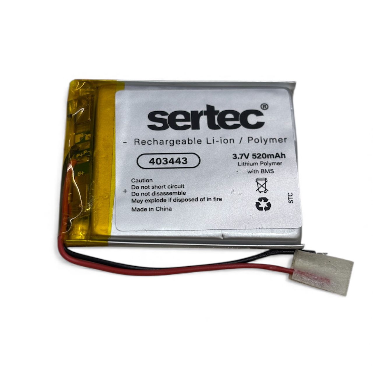 Sertec 403443 3.7V 520 MAh Li-Polymer Pil (Devreli/1.5A)