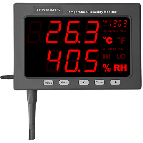 Tenmars TM-185D Işıklı Göstergeli Sıcaklık Nem Ölçer | Kayıt Yapabilir