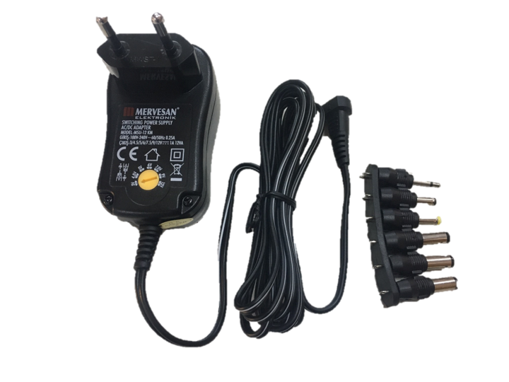 Üniversal Tip Kademeli Adaptör 3-4.5-5-6-7.5-9-12 Volt 1A MAX. 12 W
