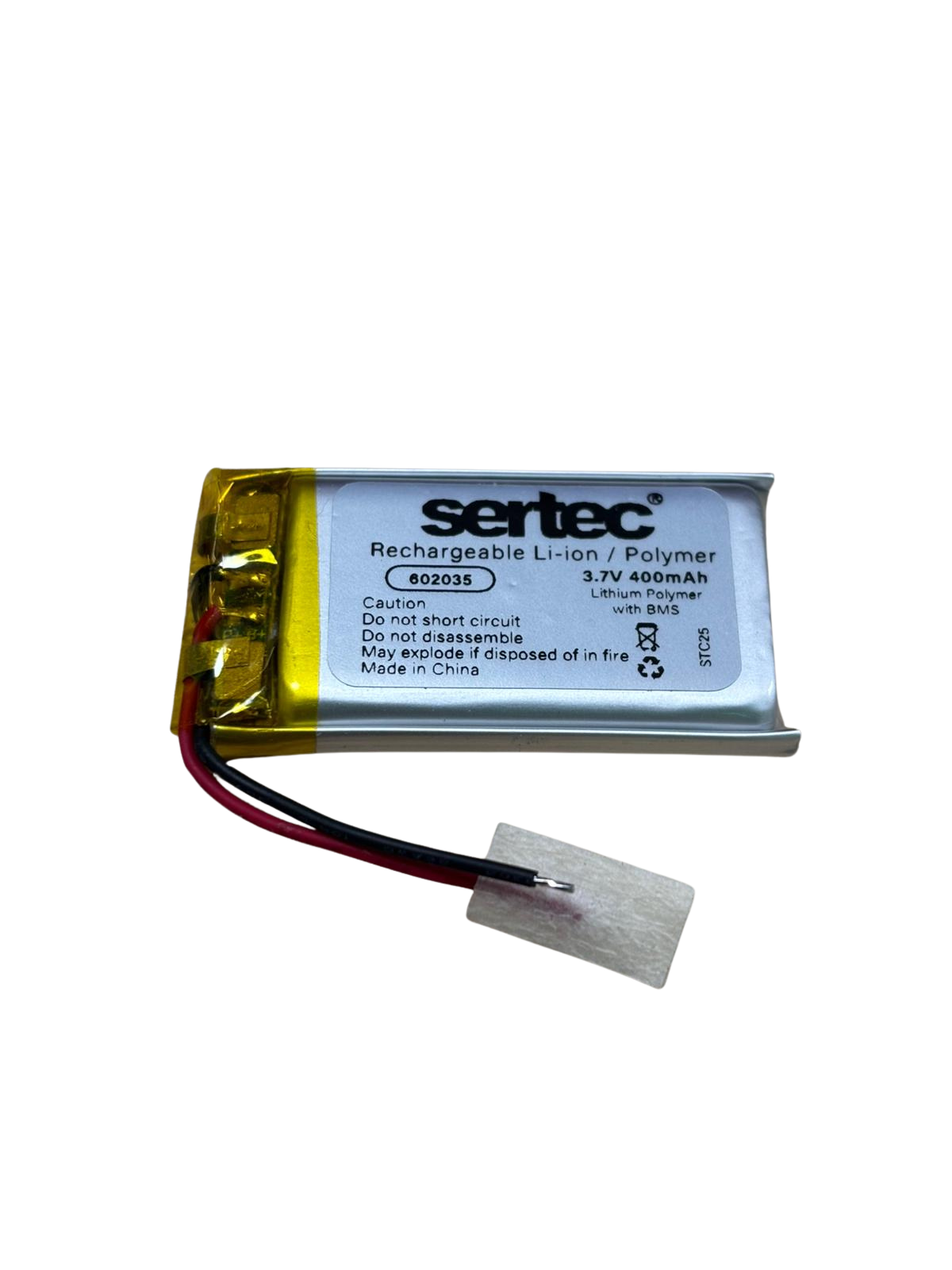 Sertec 602035 3.7V 400mAh Li-Polymer Pil (Devreli/1.5A)