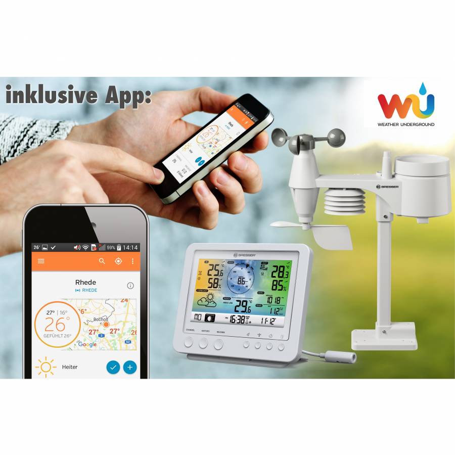Bresser 5-in-1 Wi-Fi Weather Station with Colour Display, white