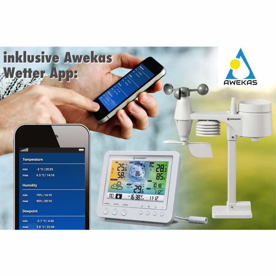 Bresser 5-in-1 Wi-Fi Weather Station with Colour Display, white