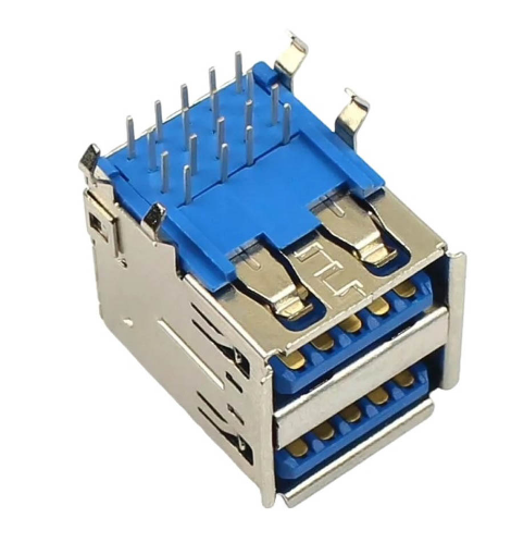 İkili USB3.0 Konnektör A Tip Şase Dişi 90° Mavi  IC-265E