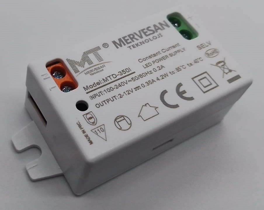 Sabit Akım AC/DC  Led Sürücü  2-12V 350 mA  4.2W  IP 30