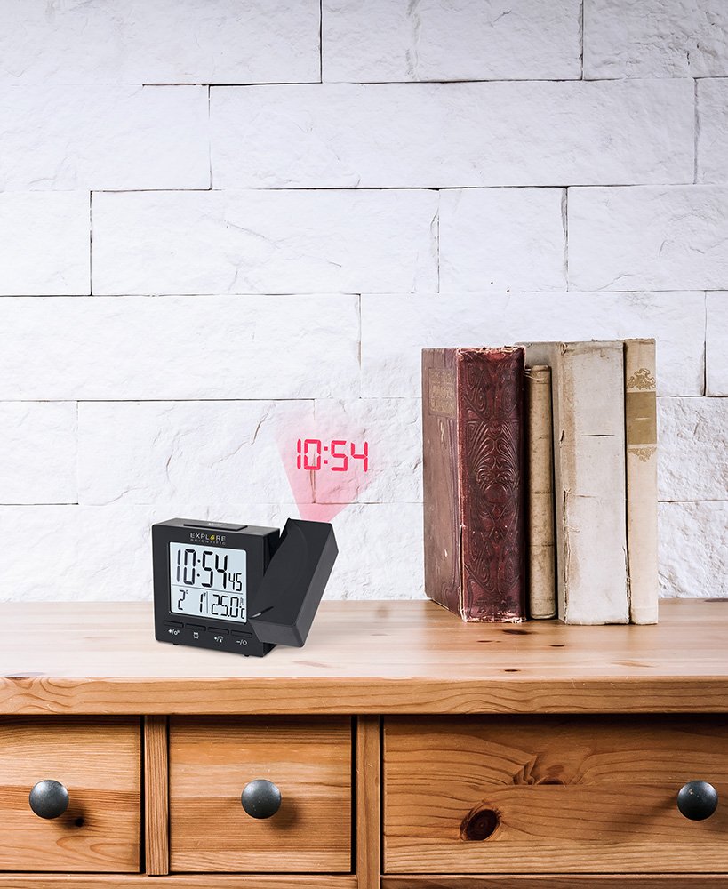 Explore Scientific RC Digital Projection Clock with Indoor Temperature, black