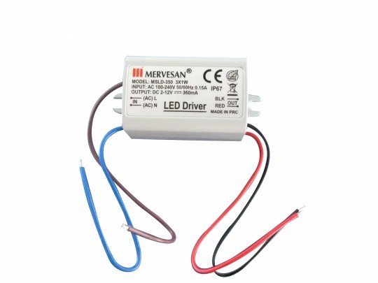 Led Driver 2-12v 350mA 4.2W IP 67 - Mervesan - Sabit Akım AC/DC