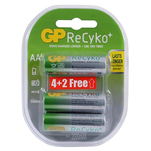 GP Recyko 2100 Series 4+2 AA Size 2000 Mah Şarjlı Pil 6Lı