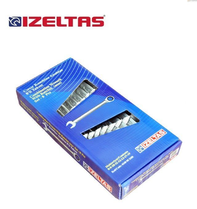 İzeltaş 0340 Cırcır Kombine Anahtar Takımı, 8'li (mm)