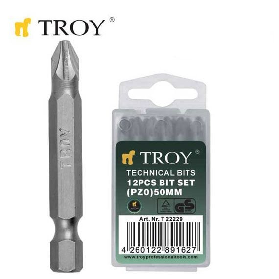 TROY 22230 Bits Uç Seti (PZ1x50mm, 12Adet)
