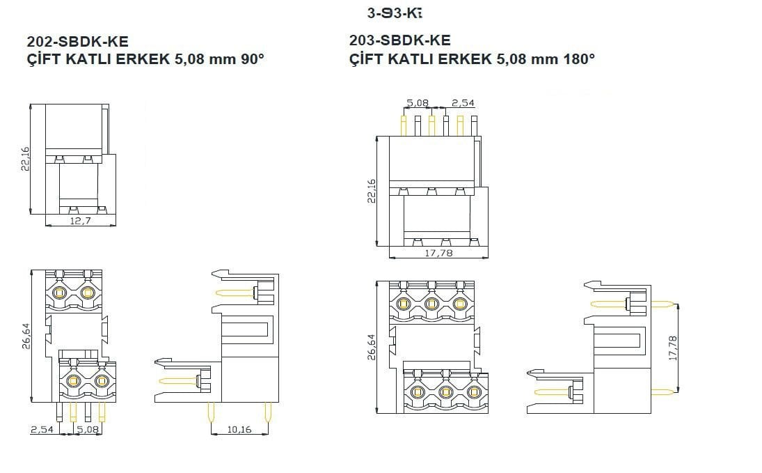 5.08 mm Katlı Erkek 180 Soketli Klemens