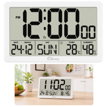 Loyka LCDBY75 Beyaz Dijital LCD Saat | Tarih, Sıcaklık ve Nem Göstergeli