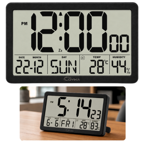 Loyka LCDSY75 Siyah Dijital LCD Saat | Tarih, Sıcaklık ve Nem Göstergeli