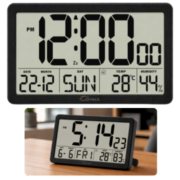 Loyka LCDSY75 Siyah Dijital LCD Saat | Tarih, Sıcaklık ve Nem Göstergeli