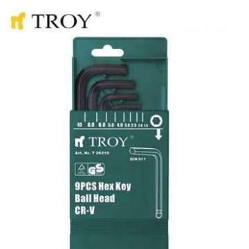 TROY 26210 Allen Anahtar Seti (Bilya Başlı, 9 Parça)