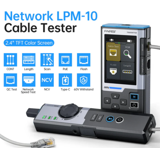 FNIRSI LPM-10A Network Kablo Test Cihazı RJ45 PoE NCV Çok Fonksiyonlu Kablo Bulucu