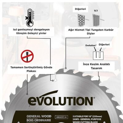 Evolution GW185TCT-24 Ahşap Daire Testere Bıçağı, 185mm