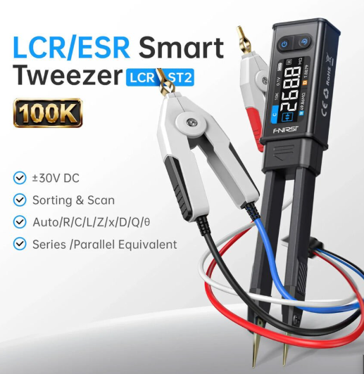 FNIRSI LCR-ST2 Çift Mod LCR Ölçer (Tweezer, Kelvin Clibs)