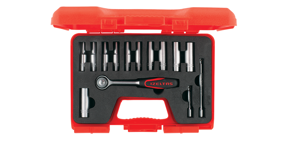 İZELTAŞ  1/4” Altı Köşe Derin Lokma Anahtar Set (14 parça, mm)