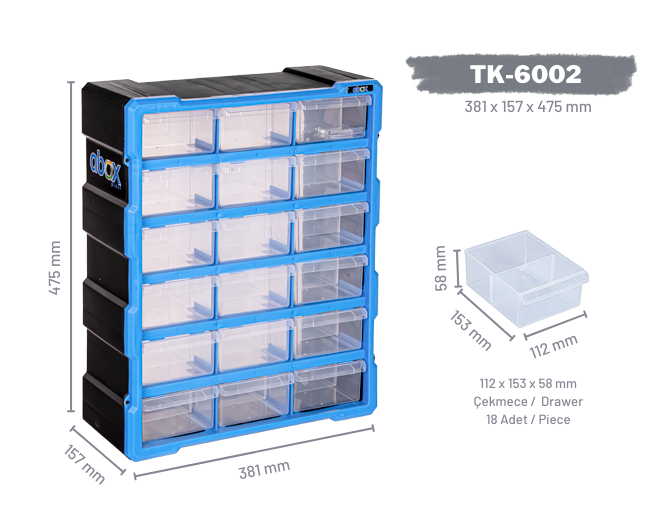 Plastik Monoblok  18 Çekmeceli set  TK-6002