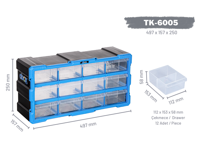 Plastik Monoblok 12 Çekmeceli Set TK-6005