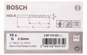 Metal matkap ucu HSS-R, DIN 338 2.0mm (10 adet)