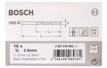 Metal matkap ucu HSS-R, DIN 338 2.5mm (10 adet)