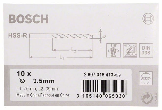 Metal matkap ucu HSS-R, DIN 338 3.5mm (10 adet)
