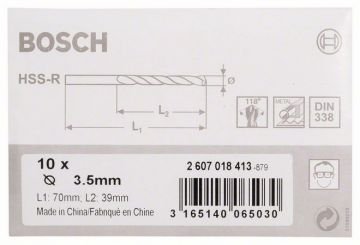 Metal matkap ucu HSS-R, DIN 338 3.5mm (10 adet)