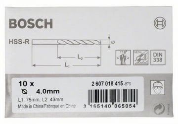 Metal matkap ucu HSS-R, DIN 338 4.0mm (10 adet)