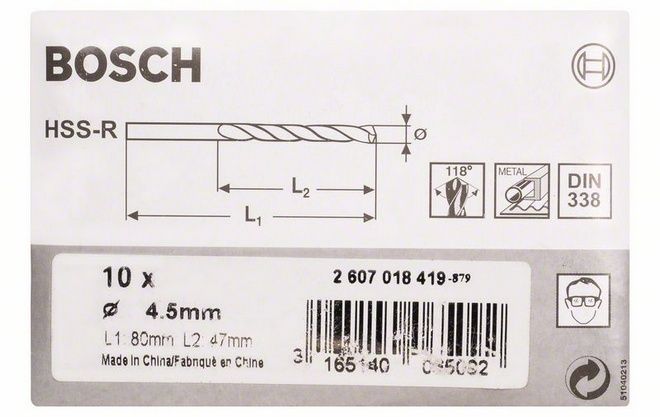 Metal matkap ucu HSS-R, DIN 338 4.5mm (10 adet)