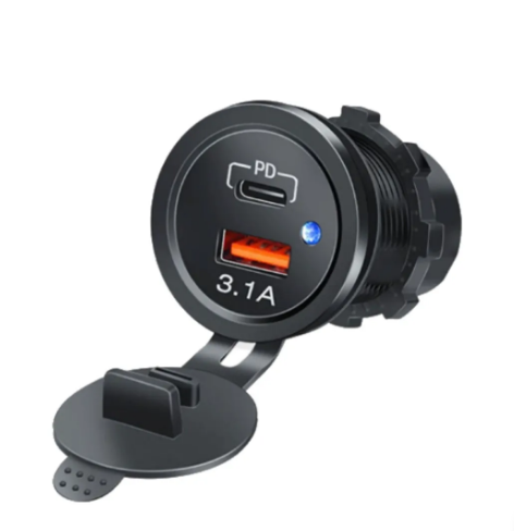 PANO TİP İKİLİ USB USB3.0 + TYPE-C SOKET 12-24V MAVİ  IC-266C-7