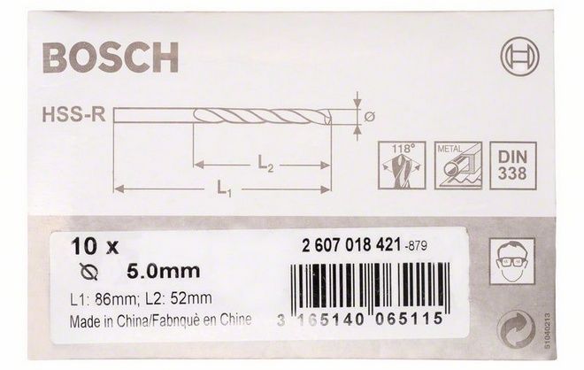 Metal matkap ucu HSS-R, DIN 338 5.0mm (10 adet)