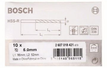 Metal matkap ucu HSS-R, DIN 338 5.0mm (10 adet)