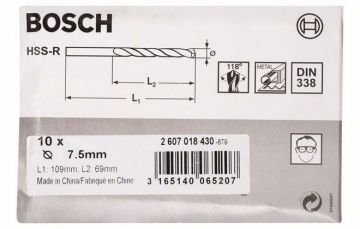 Metal matkap ucu HSS-R, DIN 338 7.5mm (10 adet)