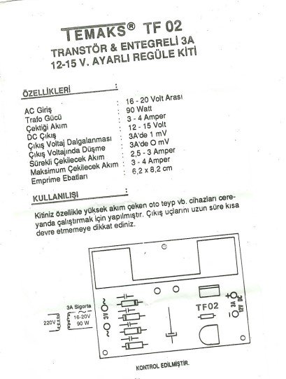ENTEGRELİ 12V 3A REGÜLE KİTİ