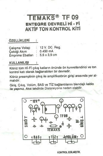 ENTEGRELİ Hİ-Fİ AKTİF TON KONTROL KİTİ