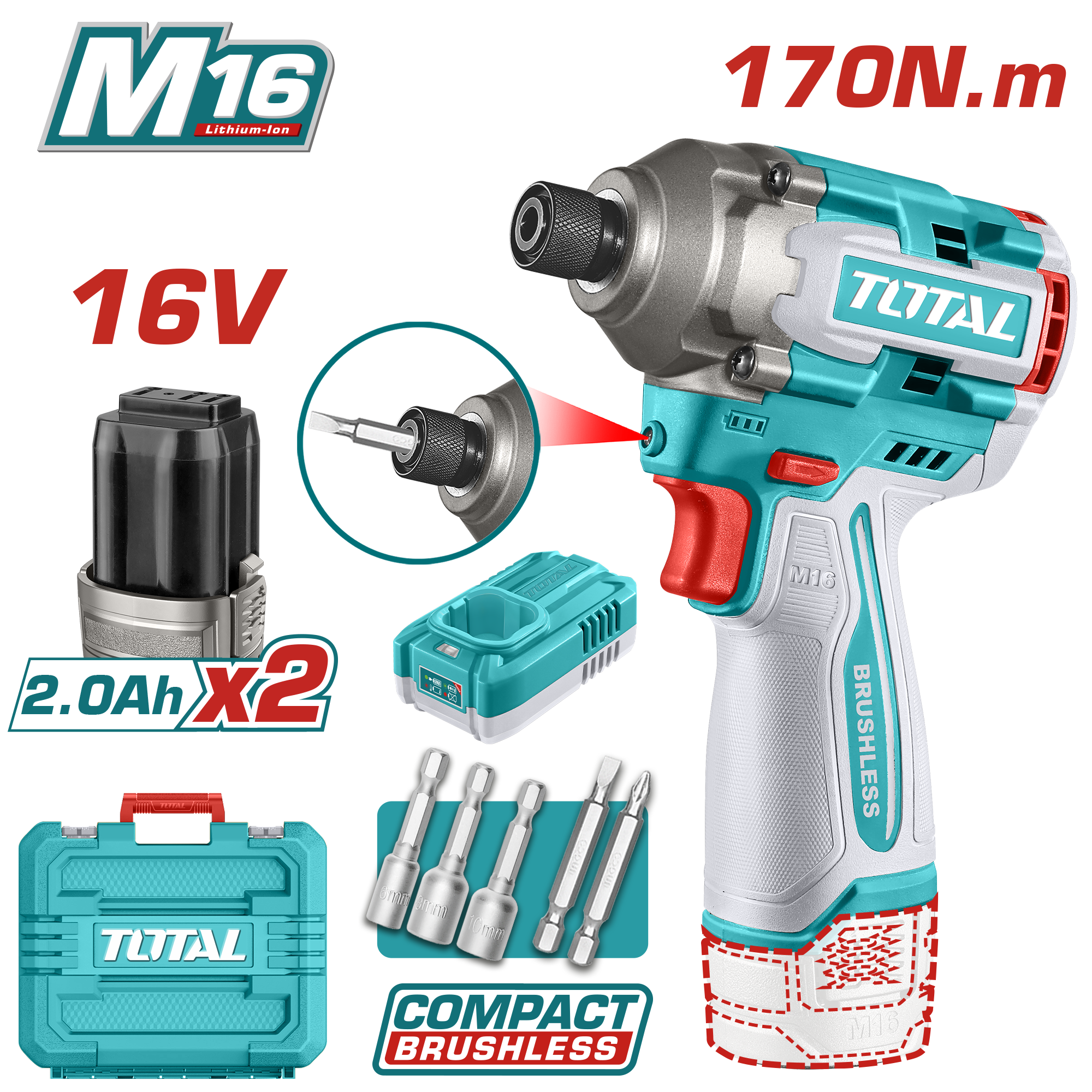 TOTAL LI-ION AKÜLÜ KÖMÜRSÜZ DARBELI VİDALAMA   TIRLI16178E