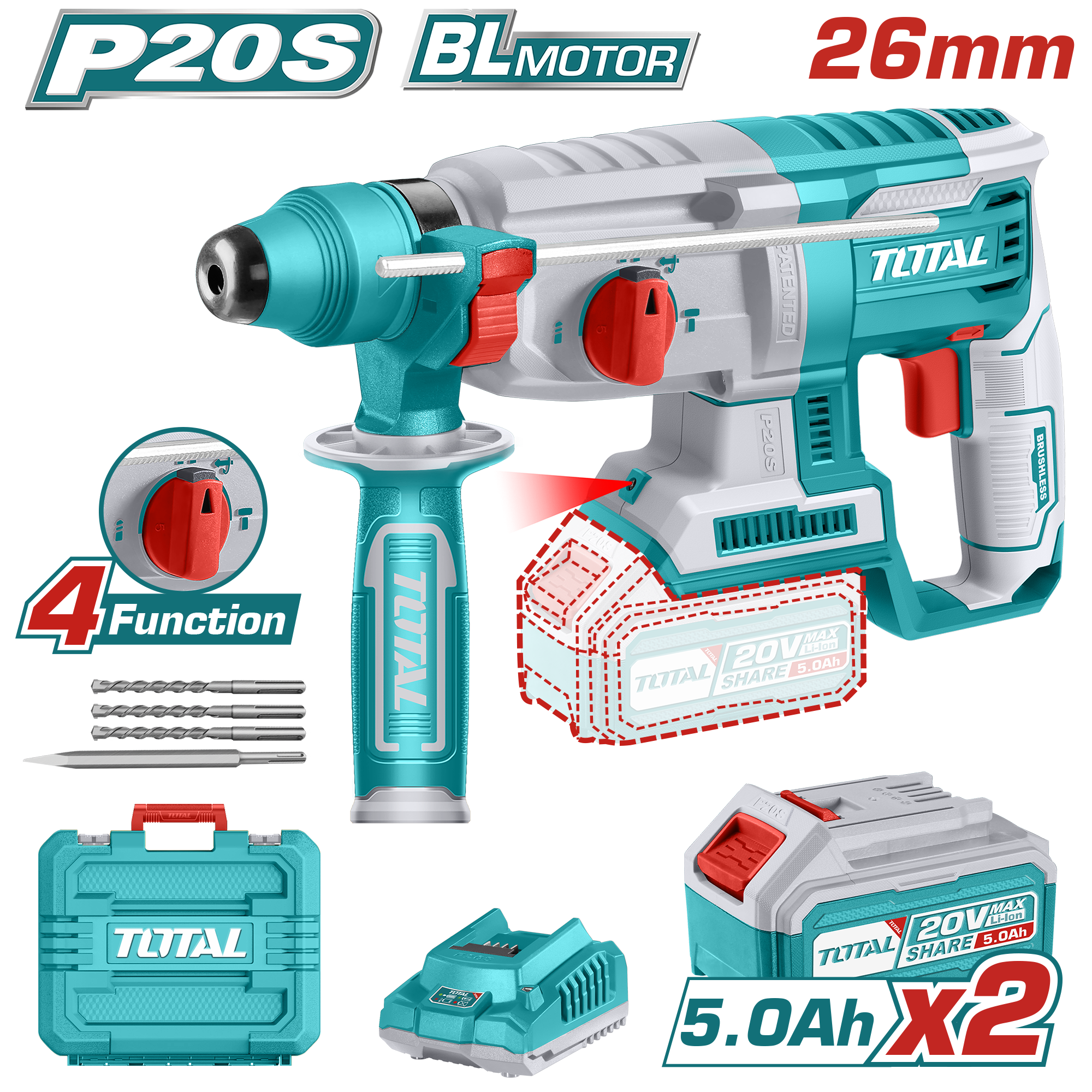 TOTAL  LI-ION AKÜLÜ KÖMÜRSÜZ KIRICI DELİCİ  TRHLI2022875