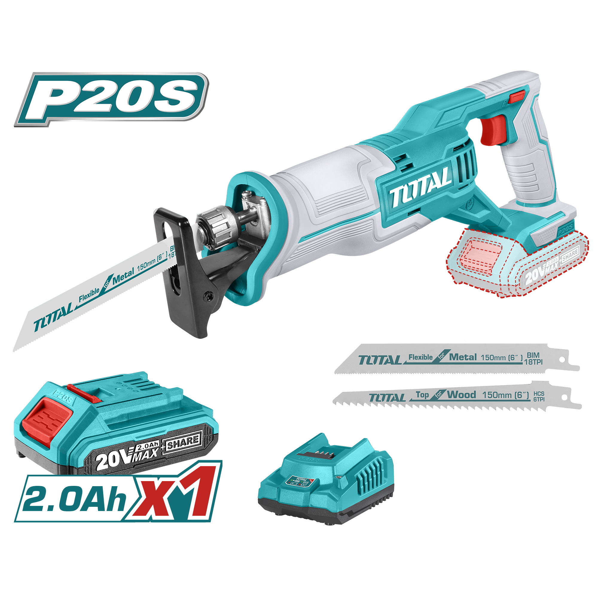 TOTAL LI-ION AKÜLÜ TİLKİ KUYRUĞU TESTERESİ  TRSLI11521