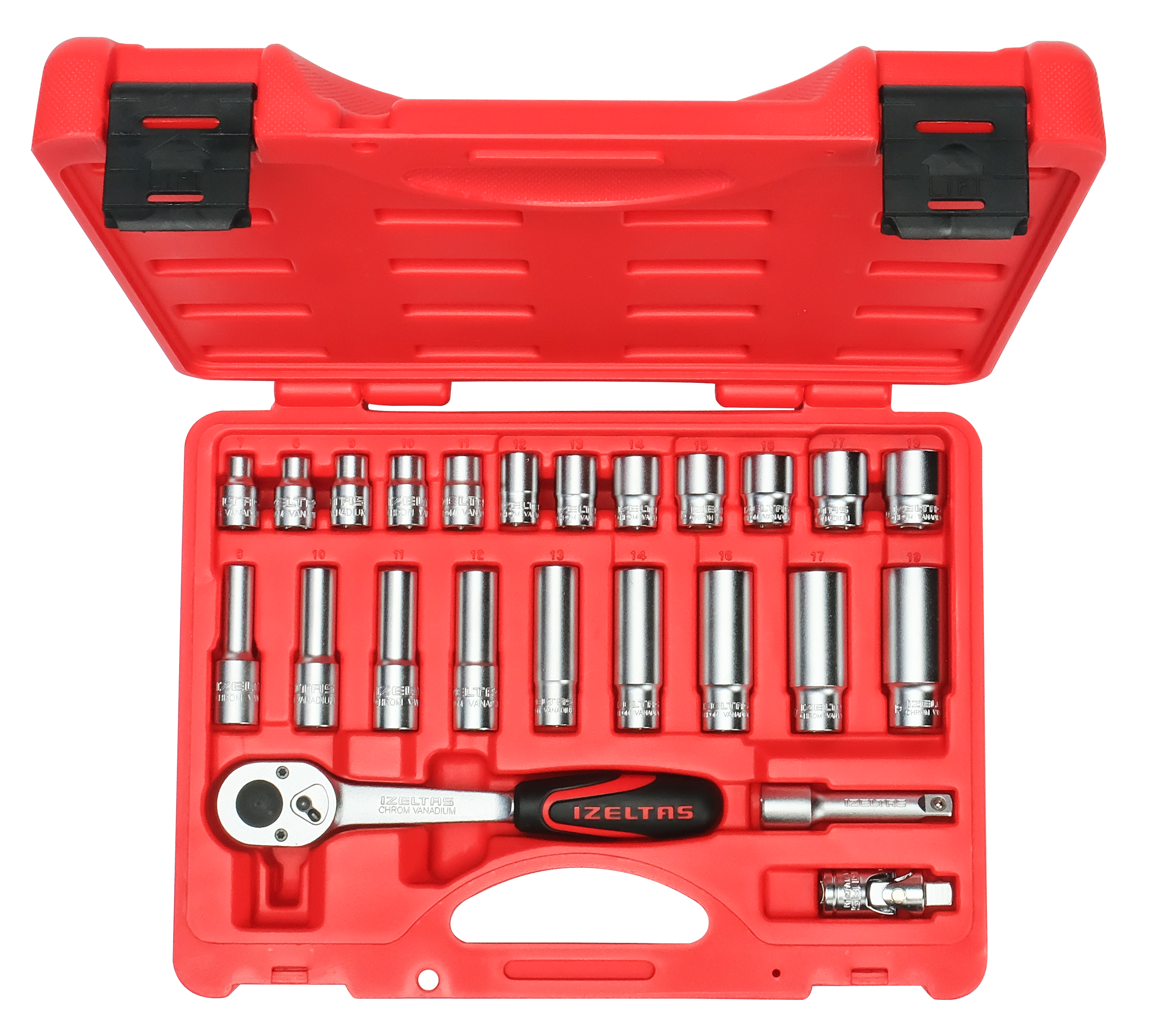 İZELTAŞ  14000 005134  3/8” Altı Köşe Lokma Anahtar Set (24 parça, mm)