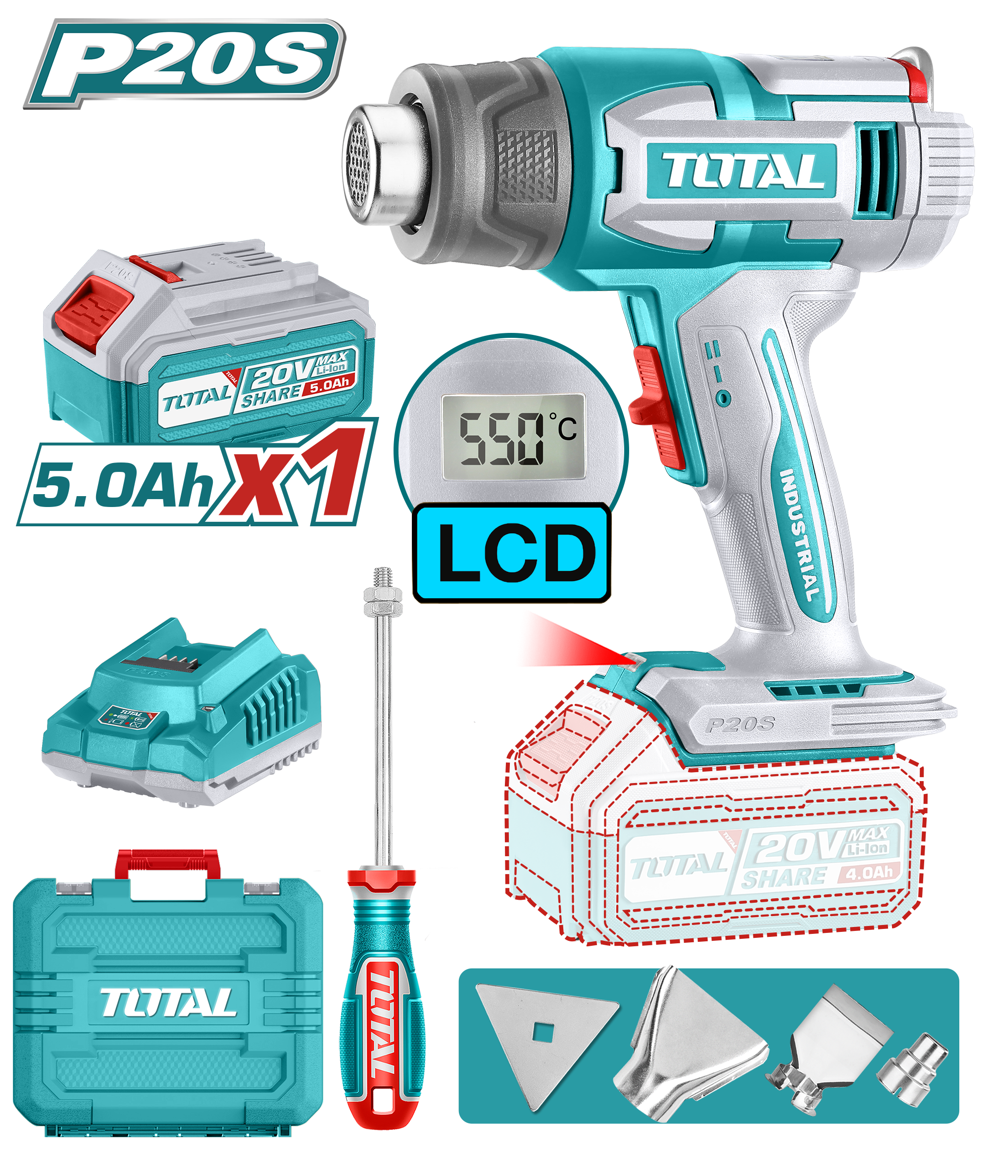 TOTAL  LI-ION AKÜLÜ SICAK HAVA TABANCASI - LED  TBLI20035