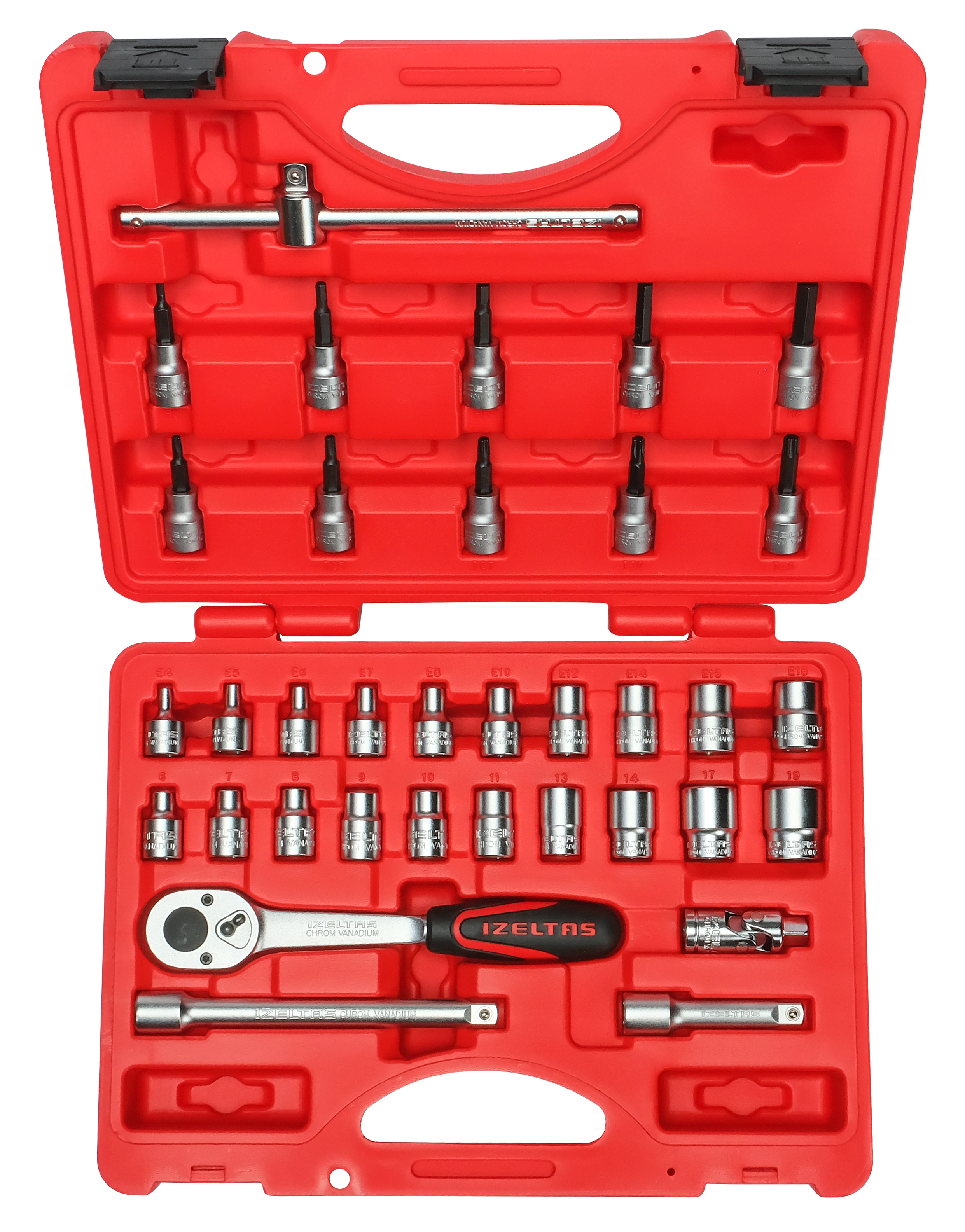 İZELTAŞ   14000 005135  3/8” Altı Köşe Lokma Anahtar & Lokma Allen Set (35 parça, mm)