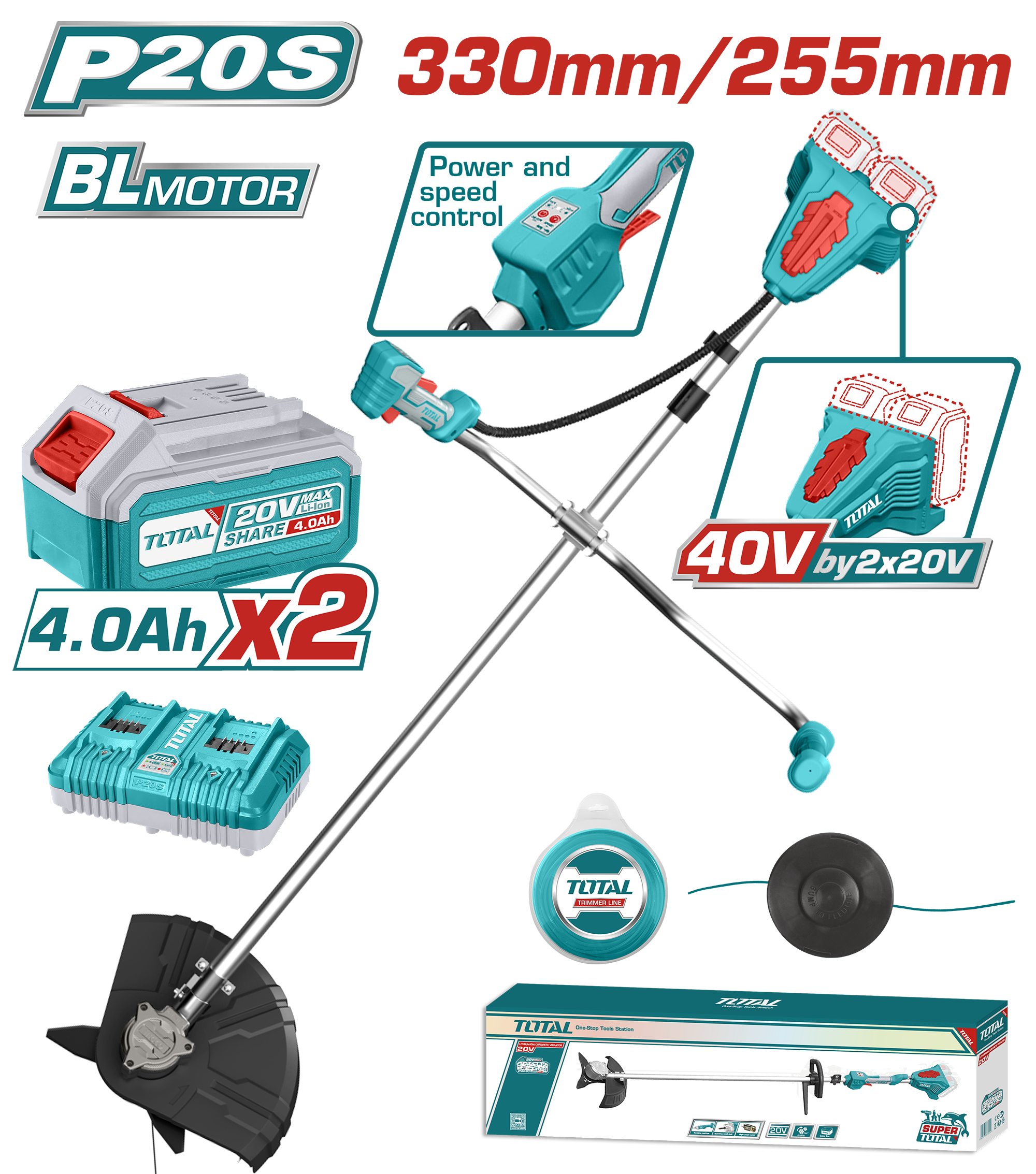 TOTAL LI-ION AKÜLÜ KÖMÜRSÜZ TIRPAN 40V  TSTLI202521