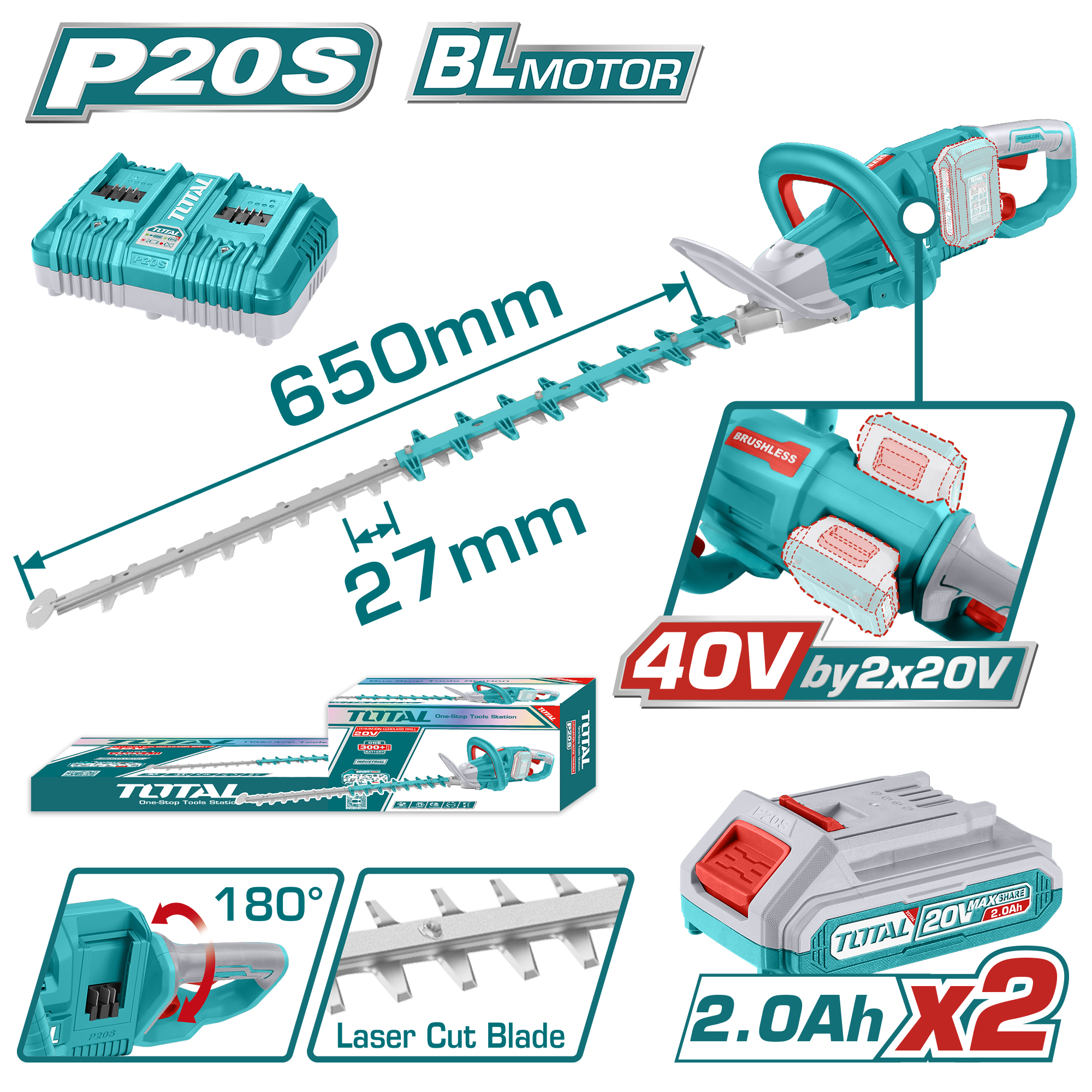 TOTAL LI-ION AKÜLÜ KÖMÜRSÜZ ÇİT KESME 40V  THTLI400282