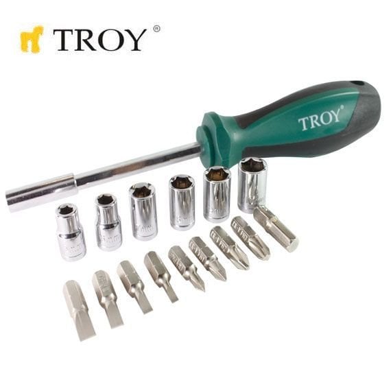 TROY 22316 Bits Uç-Lokma-Tornavida Seti, 16 Parça