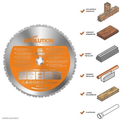 Evolution R355TCT-36MS Çoklu Malzeme için Daire Testere Bıçağı, 355mm