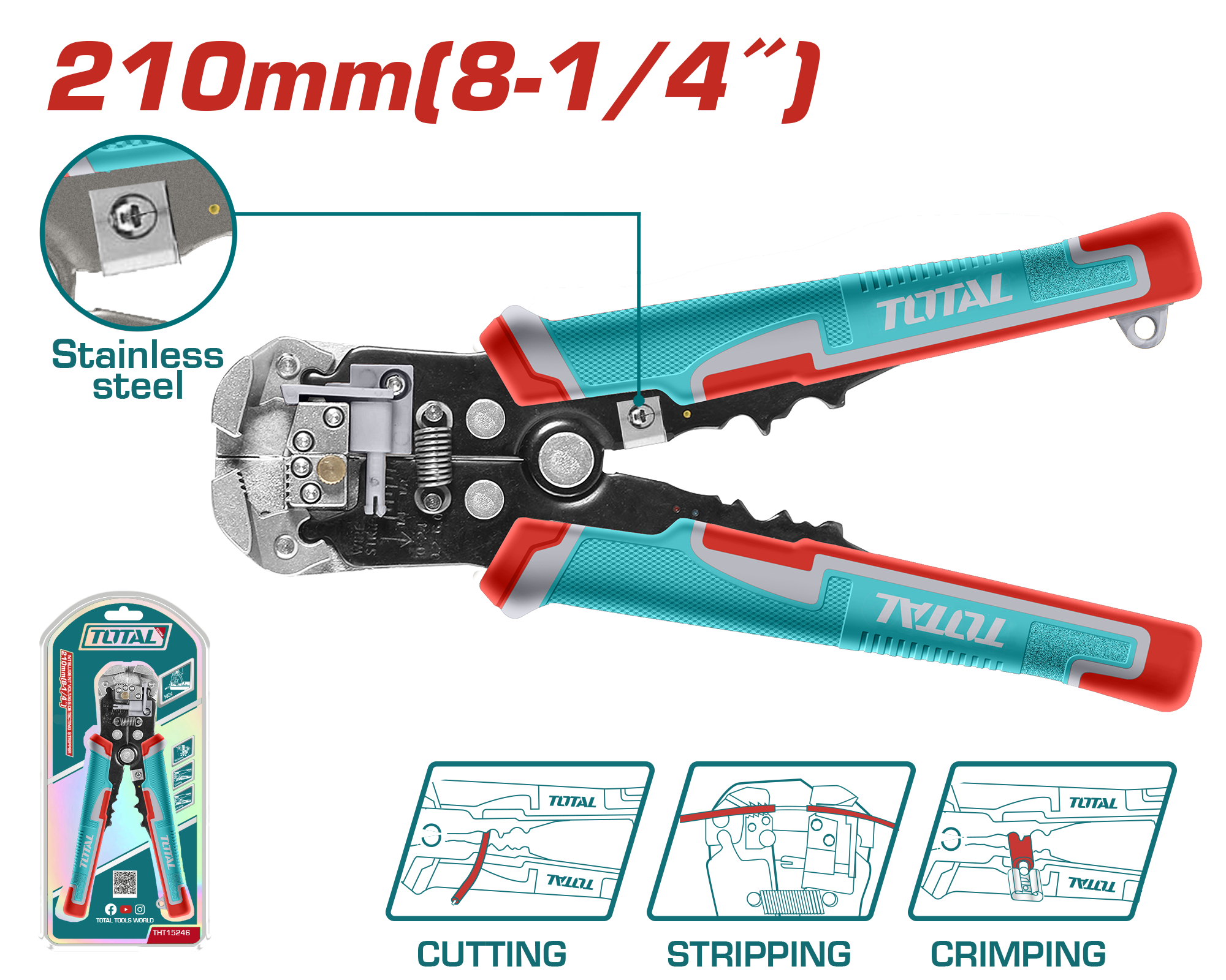 TOTAL OTOMATİK KABLO SIYIRMA PENSESİ  THT15246