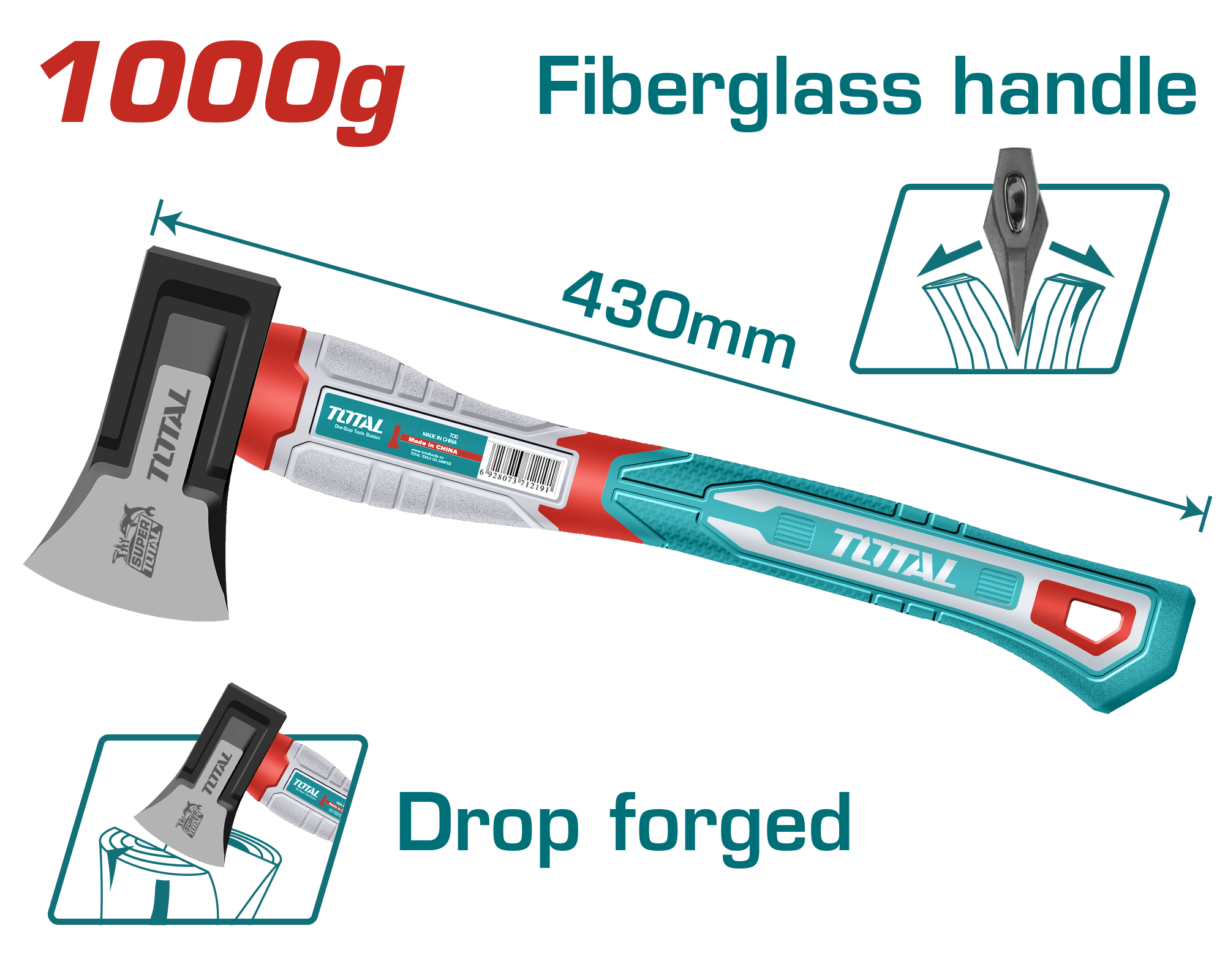 TOTAL FİBERGLAS SAPLI YARMA BALTA  THAX0611000F