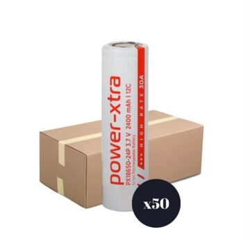 Power-Xtra PX18650-24P - 3.7V 2400 Mah Li-İon Şarjlı Pil - 12C - 30A  50 Li Paket